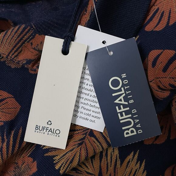Buffalo David Bitton Men Medium Midnight Blue Floral Short Sleeve Polo Shirt NWT - Picture 6 of 8